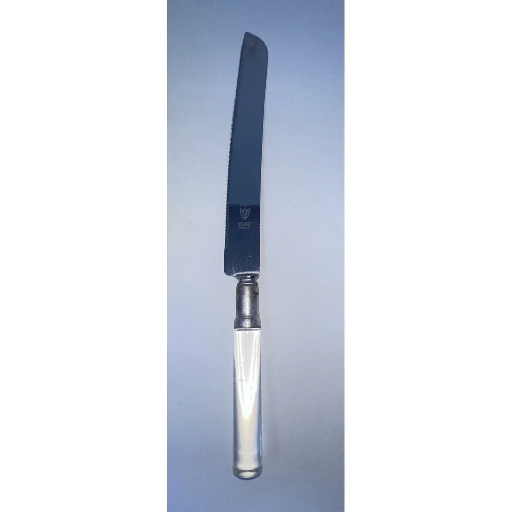 Vintage MCM Prill SHEFFIELD ENGLAND Stainless Cake Pie Bread Knife Clear Handle